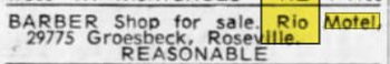 Roseville Inn (Rio Motel) - Dec 15 1964 Article